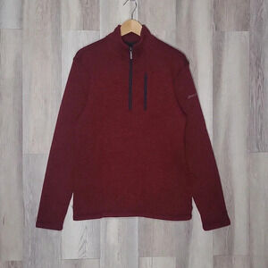Eddie Bauer Red Marled‎ Quarter Zip Long Sleeve High Neck Pullover Mens Med